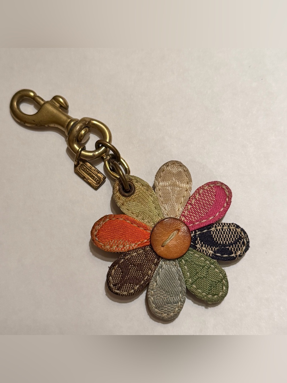 Coach VTG Multicolo Patchwork Leather & Fabric Charm with Brass Hardware